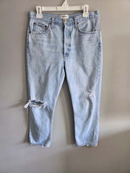 Agolde Denim - AGOLDE Riley Distressed High Rise Straight Crop Light Wash Denim Size 29